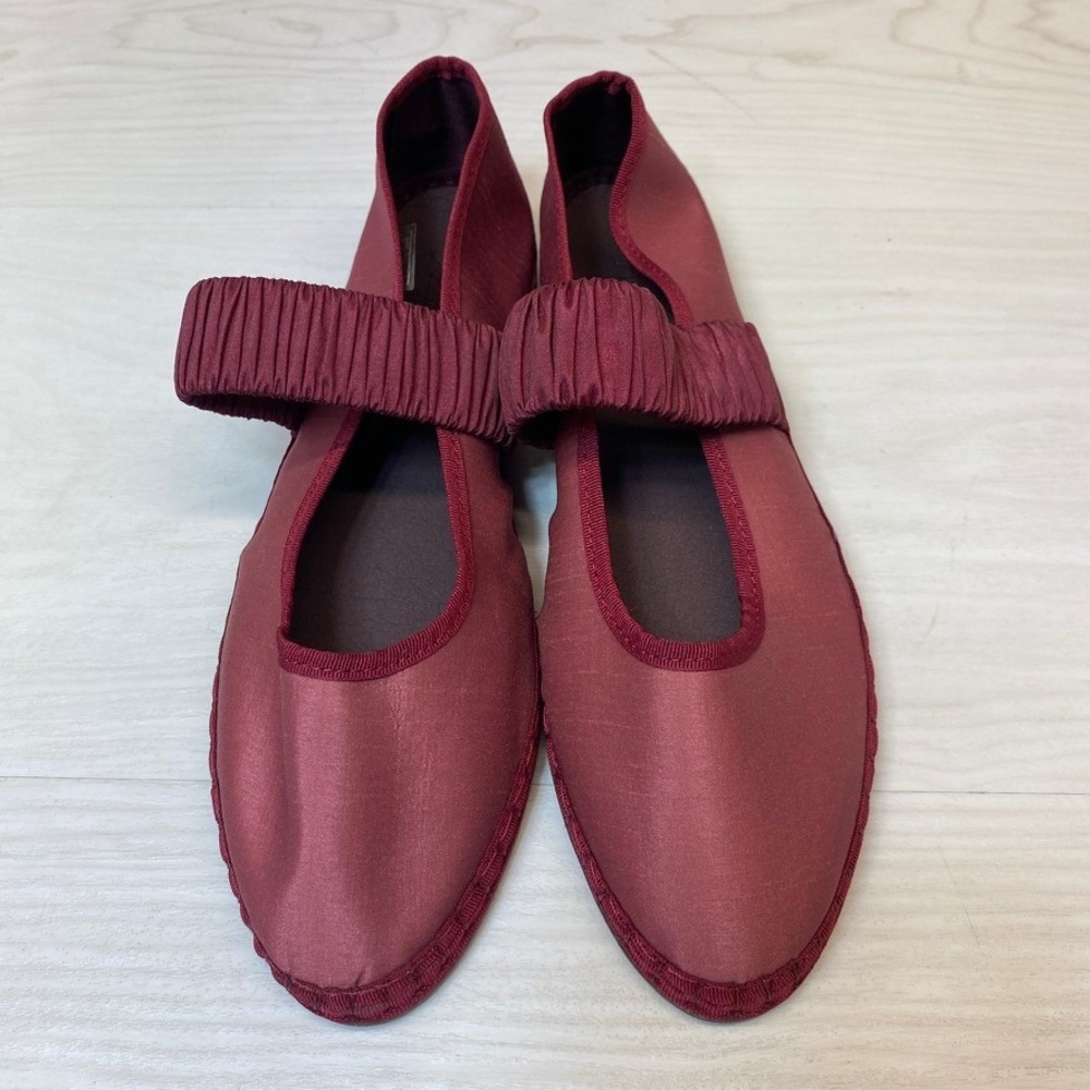Flabelus Womens 40 Mary Jane Espadrille Satin Burgundy Wine Spain Flat Shoe